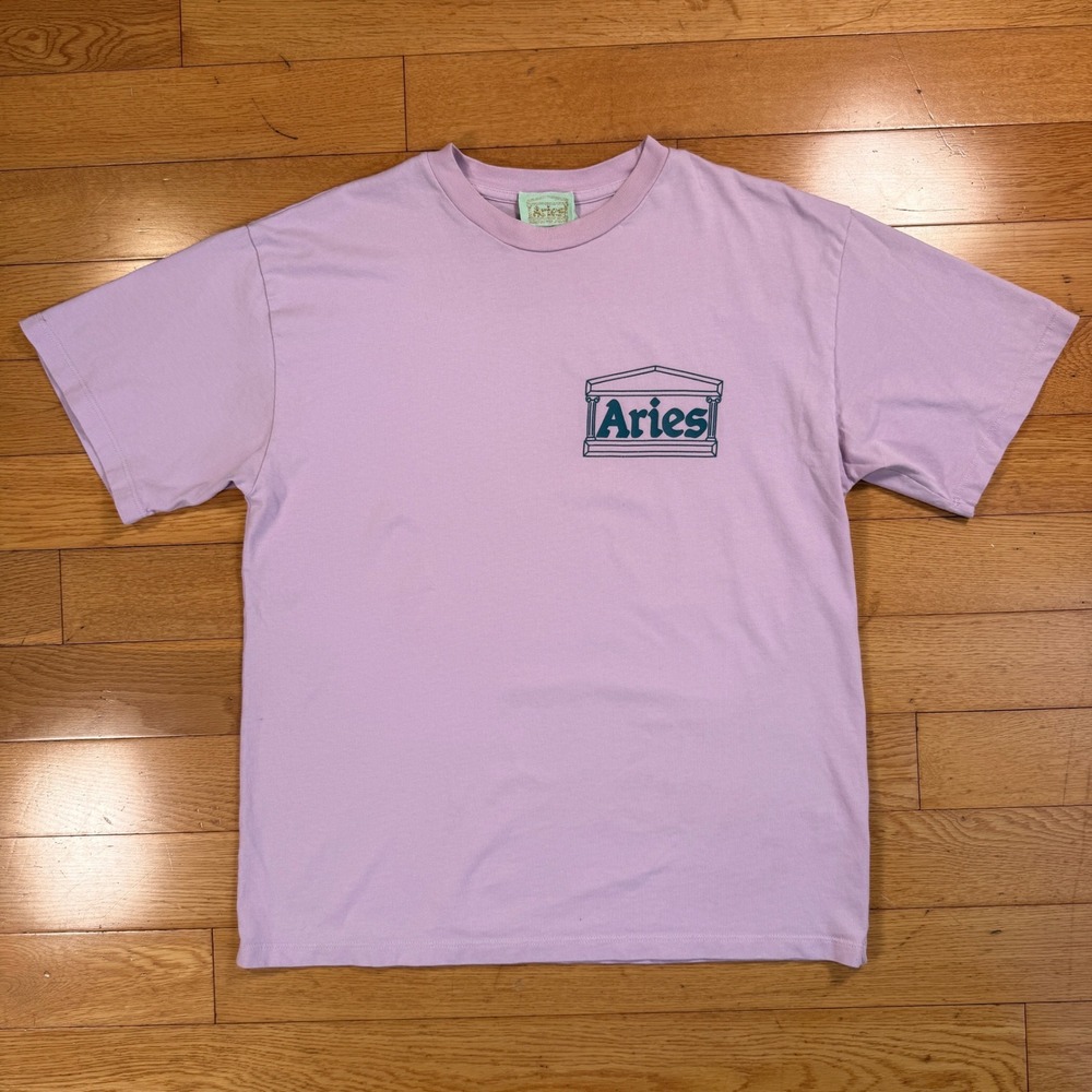 Aries Arise Temple Logo T-Shirt Mens Medium Purple Made in Italy Cotton Tee